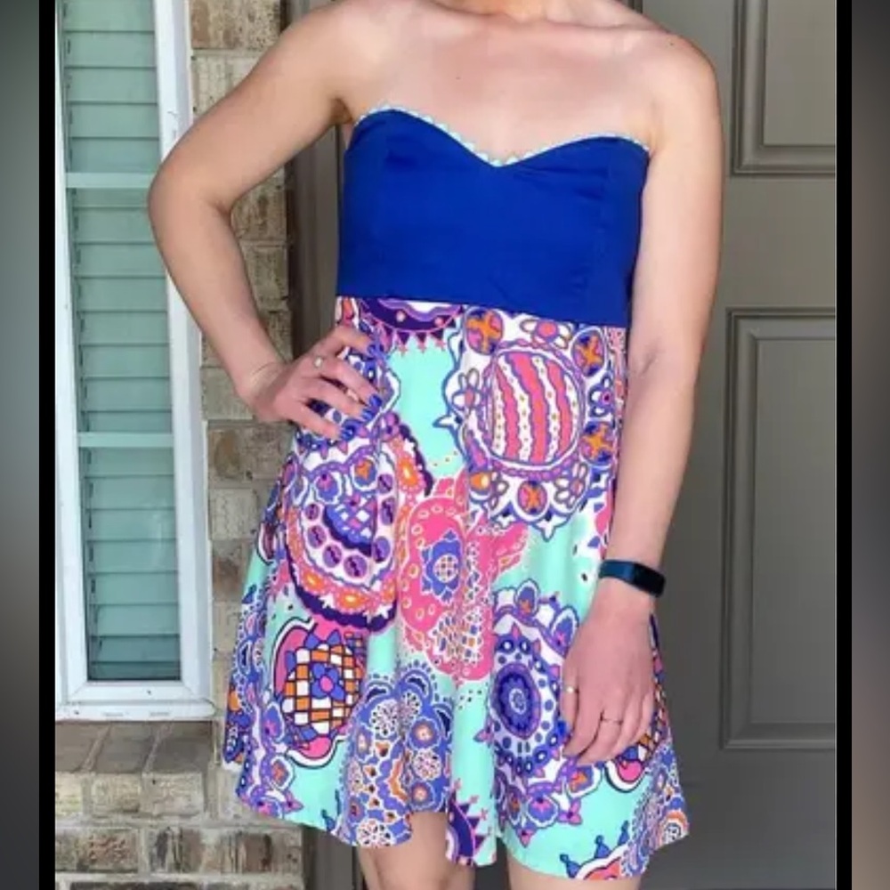 Judith March Strapless dress retro print